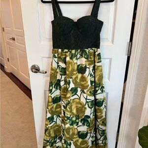 Tuckernuck Dark Green Lace Bodice Floral Maxi Dress with Olive Rose Print